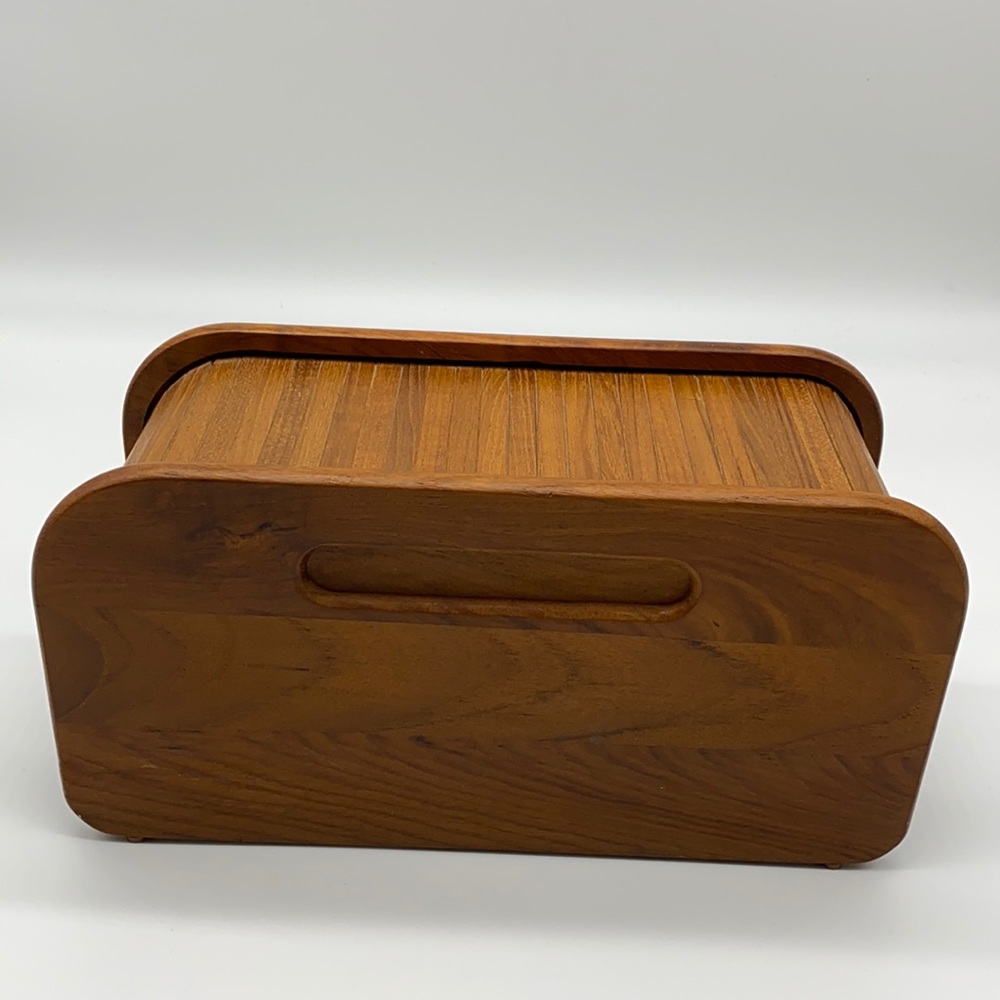 Mid Century Teak Roll Top File Recipe Box Wycomb